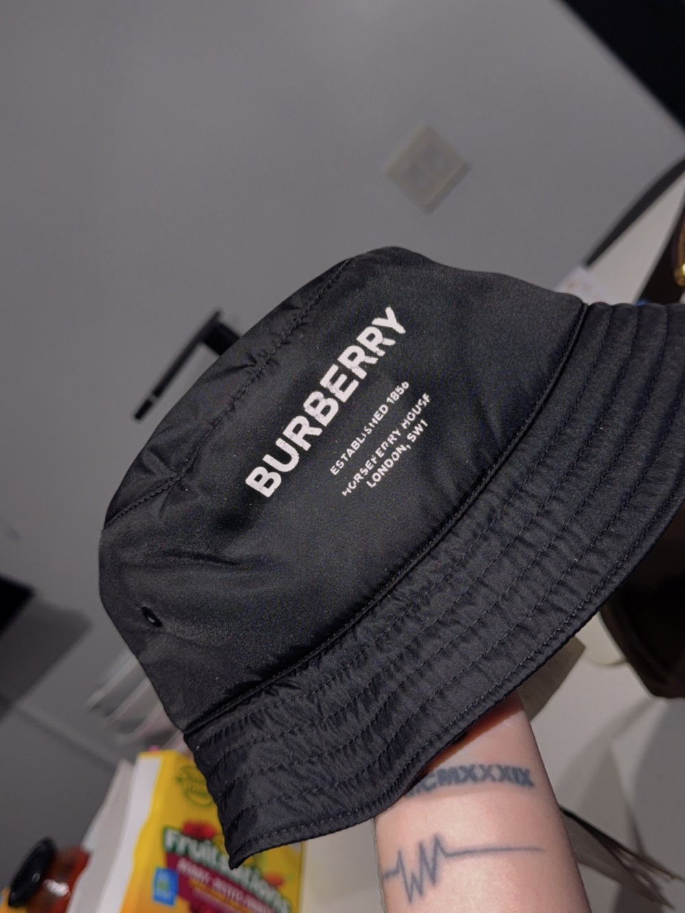 Burberry Black Quilted Bucket Hat with Branded Tags